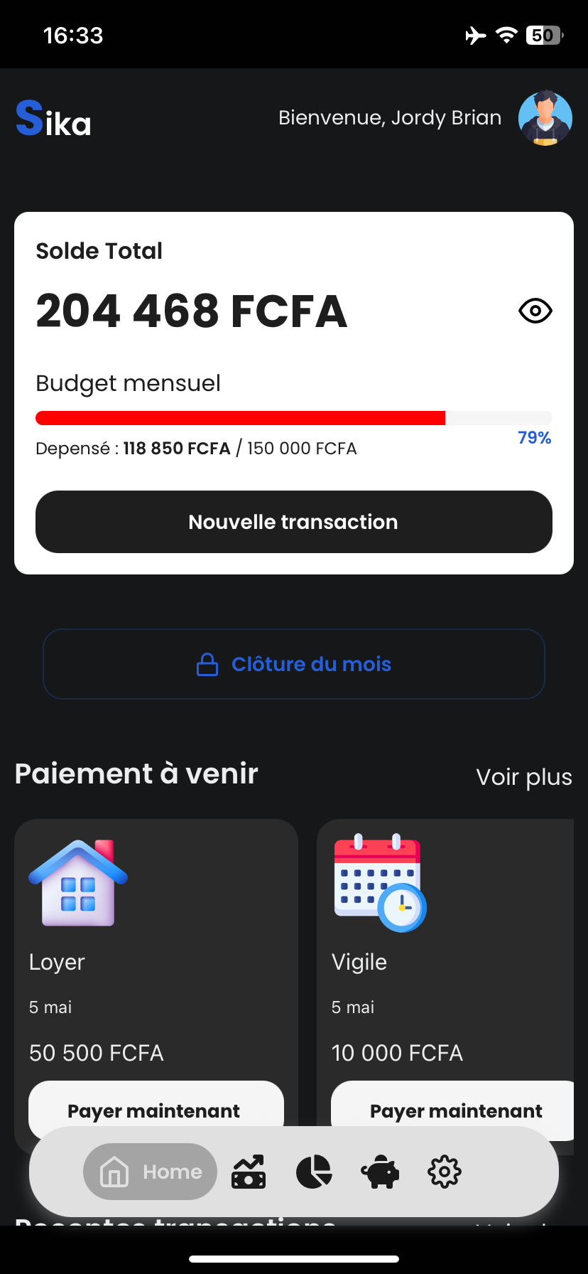 Écran Accueil Sika App